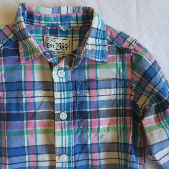 children's place spring plaid button down collared dress shirt 18-24 months baby - Picture 5 of 6